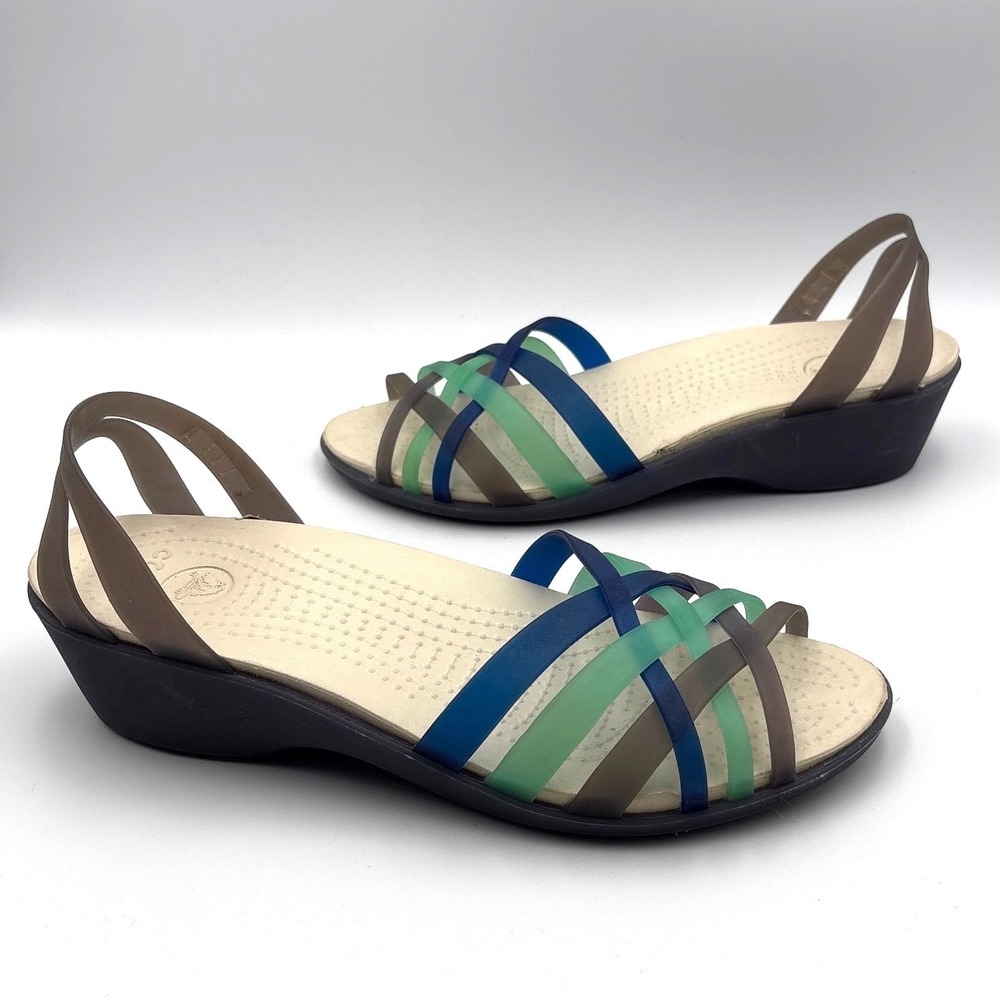 Crocs Isabella Huarache Strappy Wedge Jelly Sandals Womens 8 Blue Green